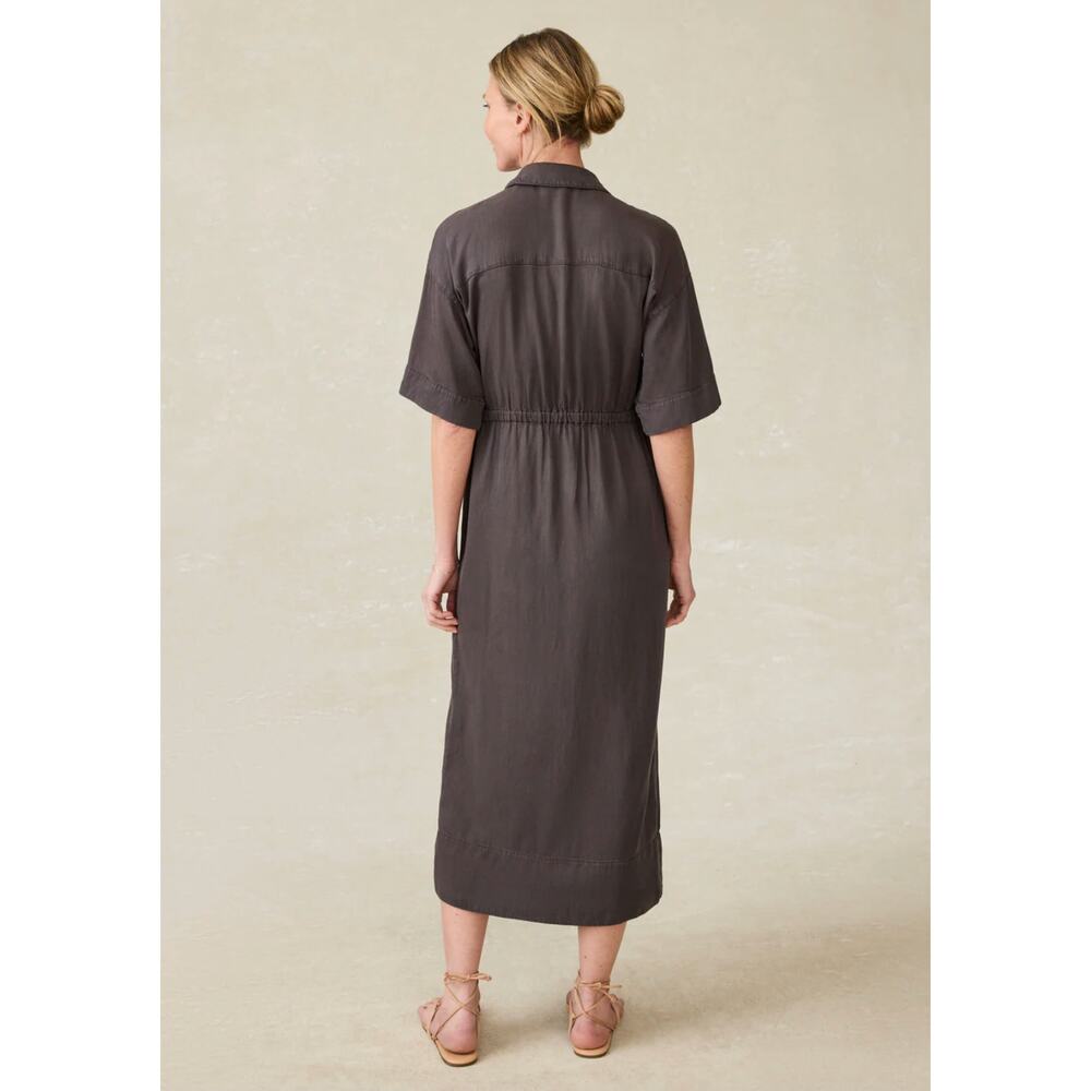 Faherty Topanga Drape Shirtdress Tencel Linen Blend Washed Black Small - Picture 2 of 9
